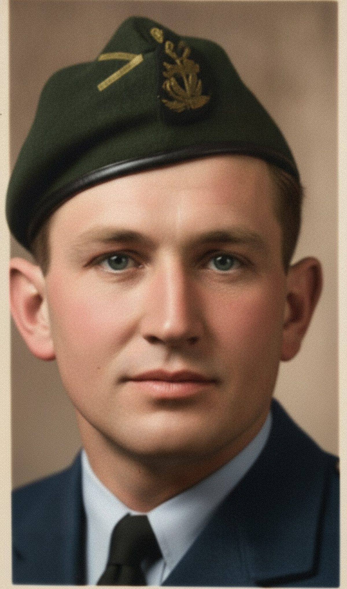 After: 1940s serviceman on textured paper — faded print colorized