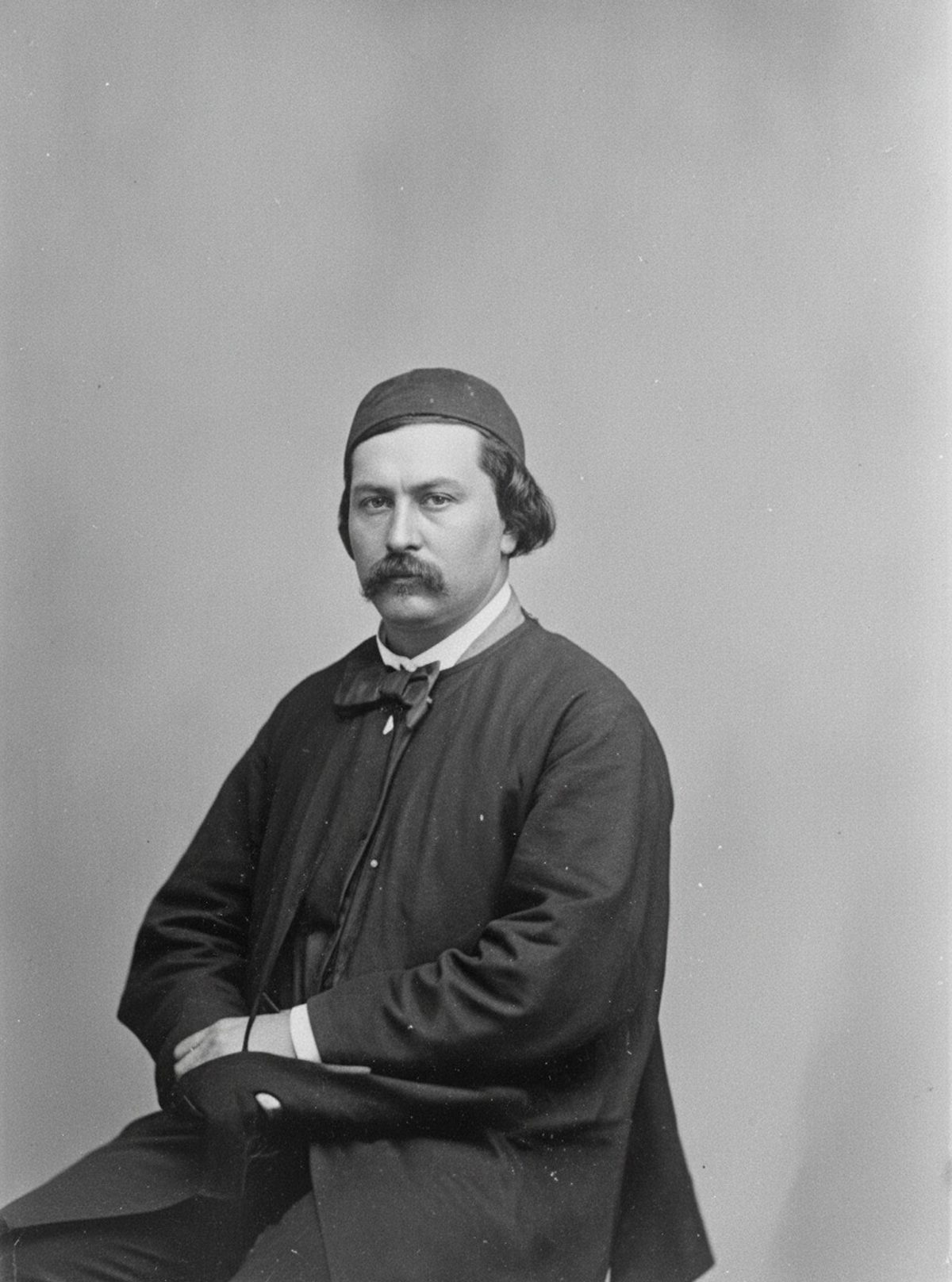After: 1860s studio portrait — pen scratches, ink marks and surface abrasion removed