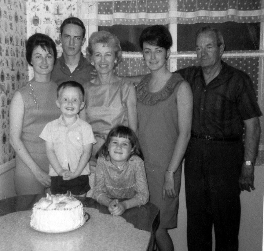A familiar 1965 family snapshot before and after a restrained AI restoration