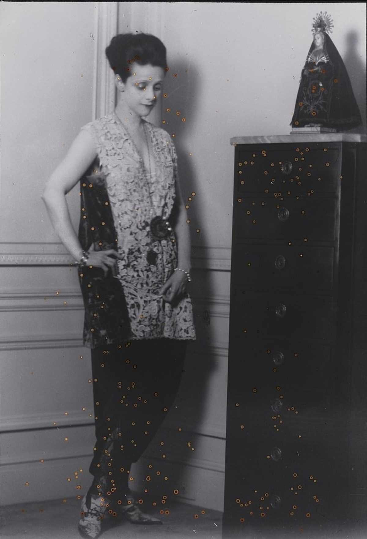Before: Vintage portrait — foxing spots and stains removed